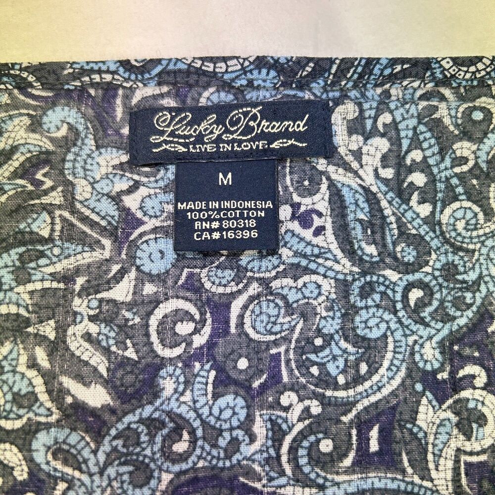 Lucky Brand Live in Love Boho Blue Paisley Print CottageCore Sz M - Picture 7 of 8